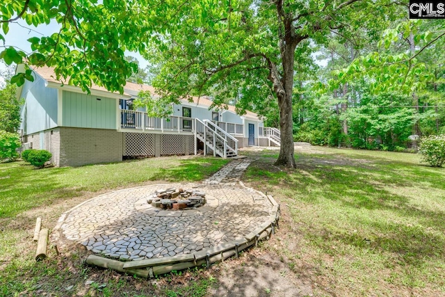 2308 Exton Shore Dr, Columbia, SC 29209 - view of green lawn featuring stairs and a fire pit