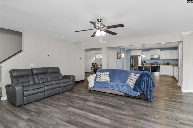53 Findlay Cir, Elgin, SC 29045 - living room with ceiling fan, wood finished floors, and baseboards
