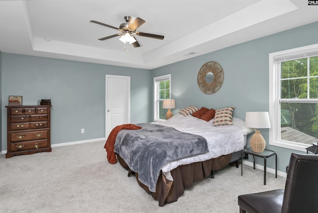 53 Findlay Cir, Elgin, SC 29045 - bedroom featuring a raised ceiling, baseboards, carpet flooring, and ceiling fan