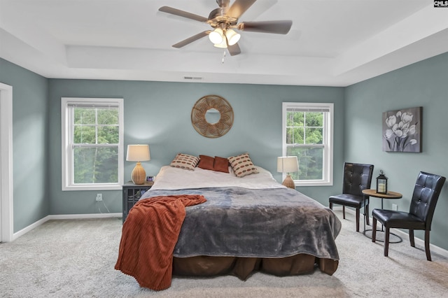53 Findlay Cir, Elgin, SC 29045 - carpeted bedroom with a raised ceiling, baseboards, and ceiling fan