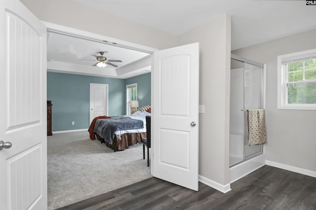53 Findlay Cir, Elgin, SC 29045 - bedroom with baseboards, dark wood-style floors, and a ceiling fan