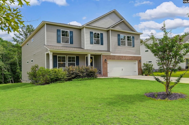 53 Findlay Cir, Elgin, SC 29045 - view of front of house with an attached garage, concrete driveway, a front yard, and brick siding