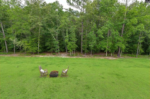 53 Findlay Cir, Elgin, SC 29045 - view of green lawn with an outdoor fire pit and a wooded view