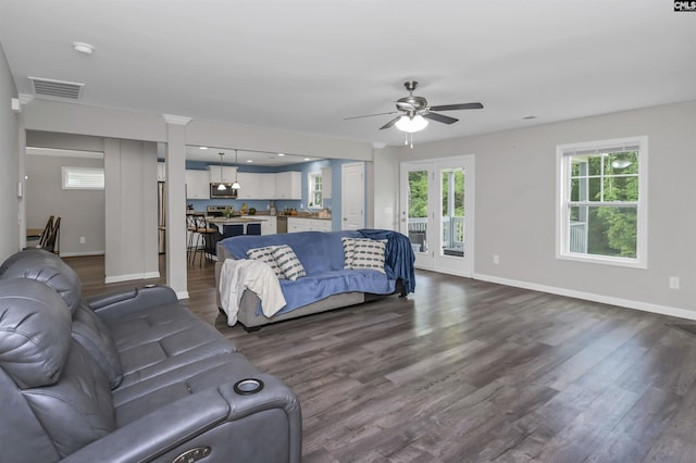 53 Findlay Cir, Elgin, SC 29045 - living area with a ceiling fan, baseboards, and dark wood-type flooring