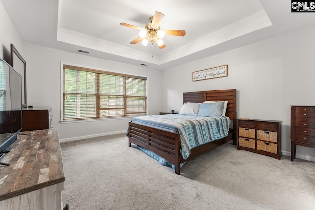612 Williams Cir, West Columbia, SC 29172 - bedroom featuring a raised ceiling, crown molding, carpet floors, baseboards, and ceiling fan
