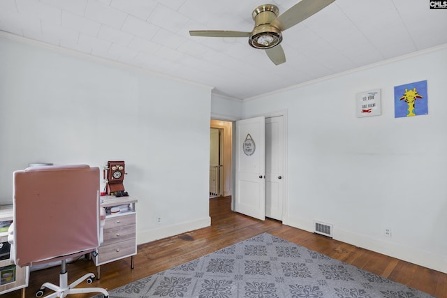 303 N Rudolph St, Saluda, SC 29138 - office space featuring a ceiling fan, ornamental molding, baseboards, and wood finished floors