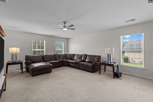 175 Rosecliff Cir, Hopkins, SC 29061 - living room featuring carpet flooring, ceiling fan, and baseboards