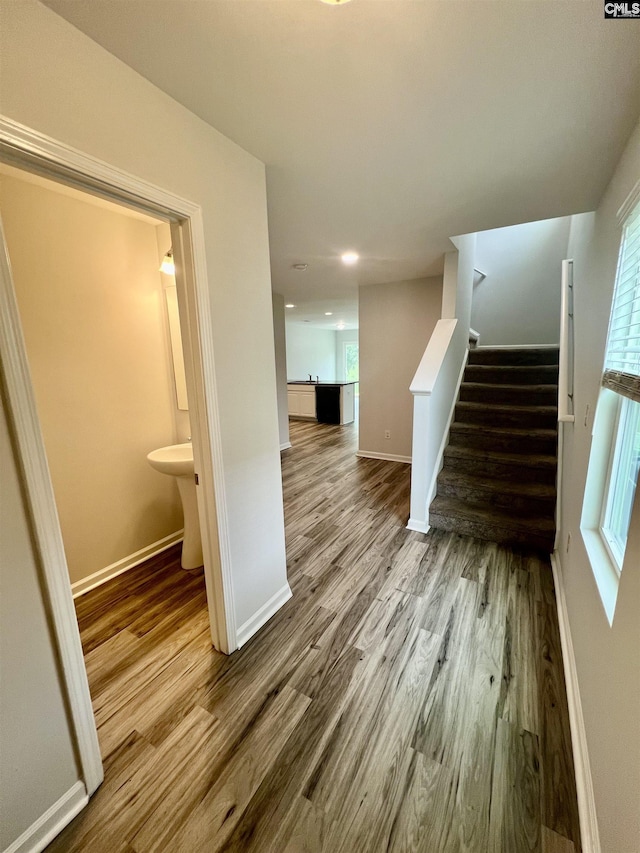 1069 Roscoe Rd, Lexington, SC 29073 - staircase with wood finished floors, baseboards, and recessed lighting