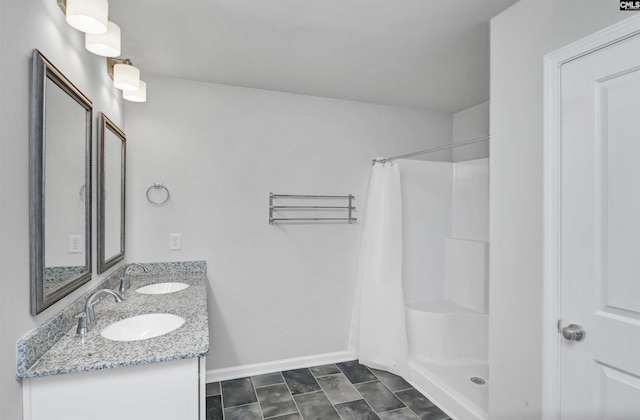 341 Liliana Dr, Columbia, SC 29223 - full bath featuring double vanity, baseboards, and a shower with curtain