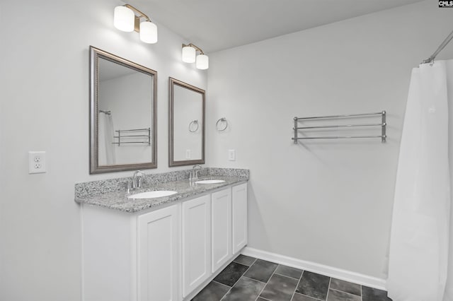 341 Liliana Dr, Columbia, SC 29223 - full bath with double vanity, baseboards, and a shower with shower curtain