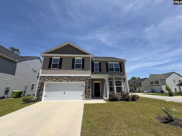 812 Poplar Bend Rd, Columbia, SC 29229 - view of front of home featuring driveway, a front lawn, a garage, and stone siding