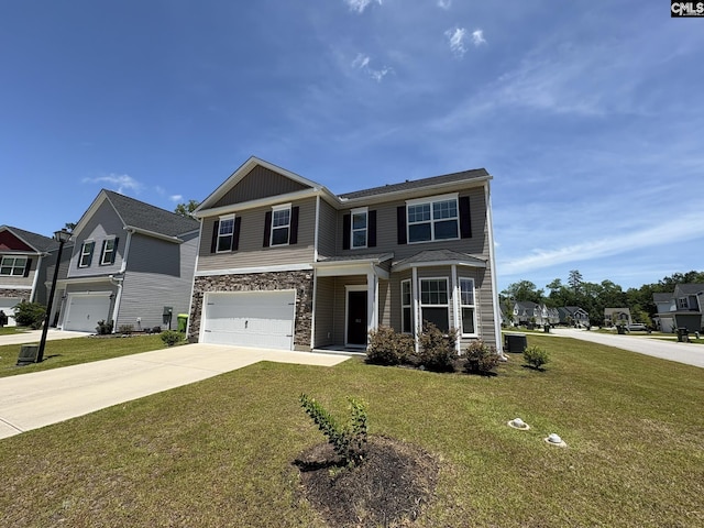 812 Poplar Bend Rd, Columbia, SC 29229 - view of front of home featuring concrete driveway, an attached garage, stone siding, and a front yard