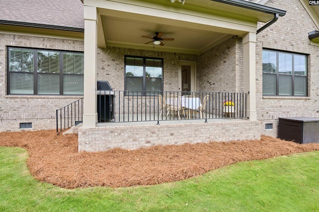 2 Beaver Lake Ct, Elgin, SC 29045 - doorway to property featuring crawl space, ceiling fan, brick siding, and roof with shingles