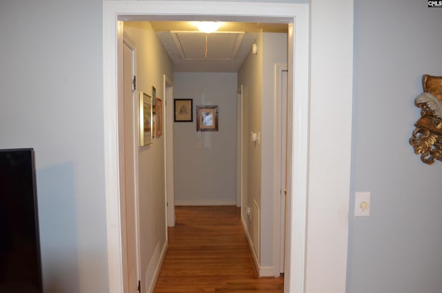 828 Seay Dr, West Columbia, SC 29170 - hallway featuring attic access and wood finished floors