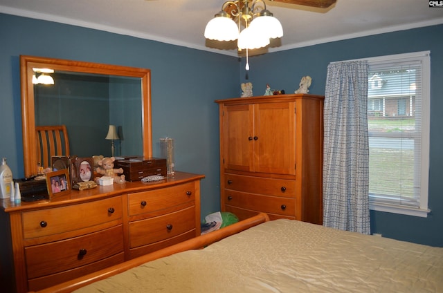 828 Seay Dr, West Columbia, SC 29170 - bedroom with ornamental molding, a chandelier, and ceiling fan