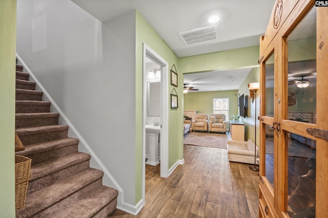 133 Plum Orchard Dr, West Columbia, SC 29170 - corridor with wood finished floors, stairway, and baseboards