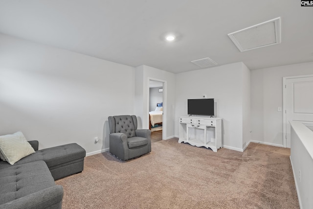 133 Plum Orchard Dr, West Columbia, SC 29170 - living room with carpet floors, baseboards, and attic access