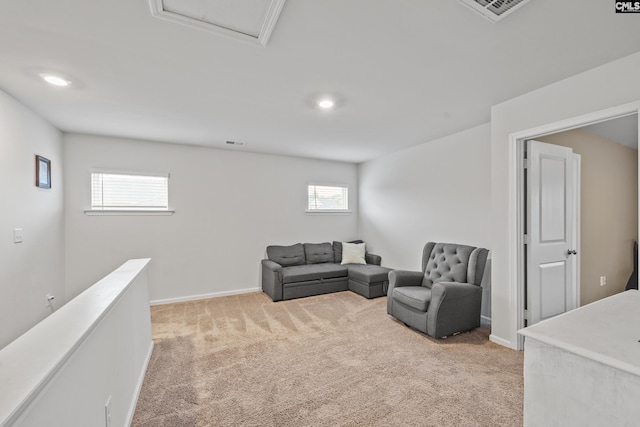 133 Plum Orchard Dr, West Columbia, SC 29170 - living area with light carpet, baseboards, and recessed lighting