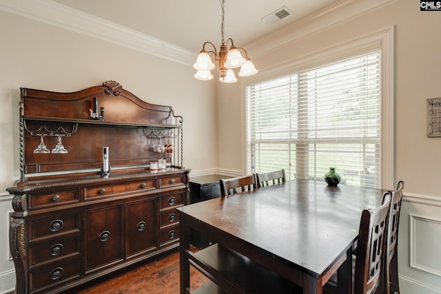 454 Henslowe Ln, West Columbia, SC 29170 - dining space with a chandelier, crown molding, and dark wood finished floors