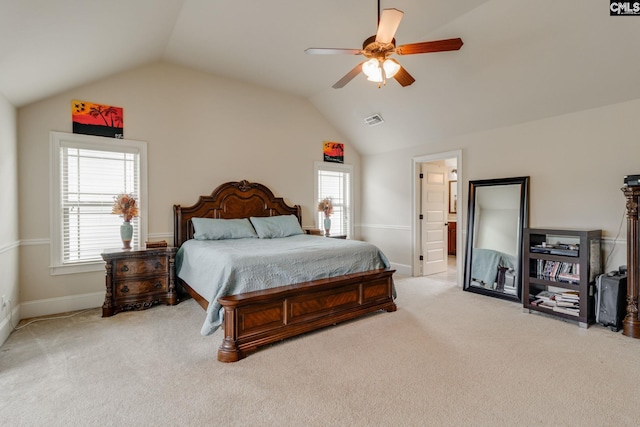 454 Henslowe Ln, West Columbia, SC 29170 - bedroom featuring carpet, vaulted ceiling, a ceiling fan, and baseboards