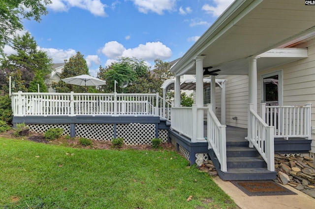 109 Quiet Cove Dr, Chapin, SC 29036 - view of green lawn with a ceiling fan and a deck