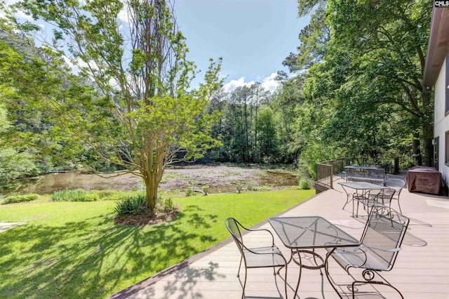 208 Gibbs Rd, Elgin, SC 29045 - wooden deck featuring outdoor dining area and a yard