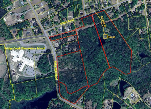208 Gibbs Rd, Elgin, SC 29045 - aerial map of property and surrounding area with property parcel outlined