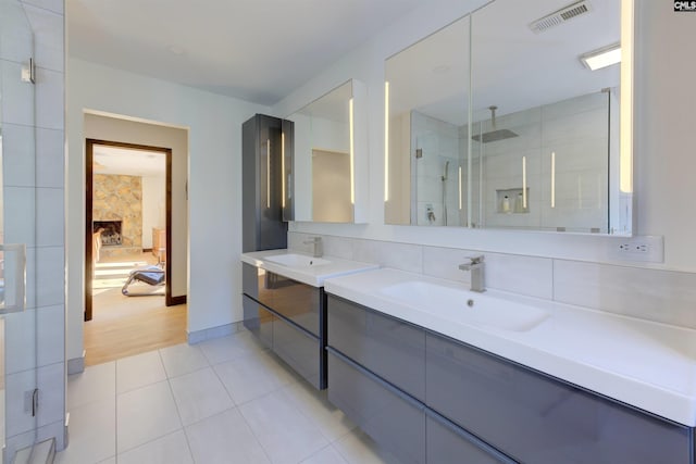 208 Gibbs Rd, Elgin, SC 29045 - bathroom with a shower stall, vanity, tile patterned floors, and baseboards