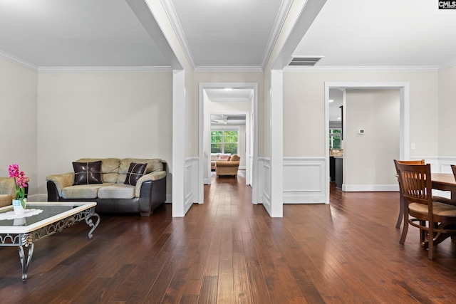122 Lost Lure Ln, Chapin, SC 29036 - living room featuring dark wood-style flooring and crown molding