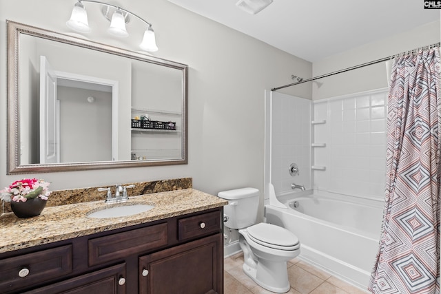 122 Lost Lure Ln, Chapin, SC 29036 - full bath featuring vanity, shower / tub combo with curtain, toilet, tile patterned floors, and baseboards