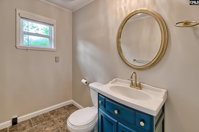 1820 Elm Abode Ter, Columbia, SC 29210 - bathroom featuring baseboards, ornamental molding, vanity, and toilet