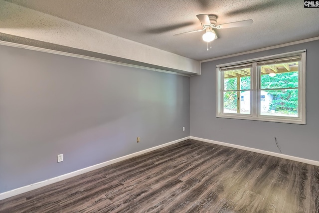 1820 Elm Abode Ter, Columbia, SC 29210 - spare room featuring dark wood-type flooring, a textured ceiling, ceiling fan, baseboards, and ornamental molding