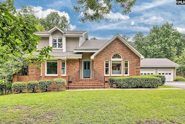 156 Whisperwood Dr, Lexington, SC 29072 - traditional-style home with an attached garage, a front lawn, driveway, and roof with shingles