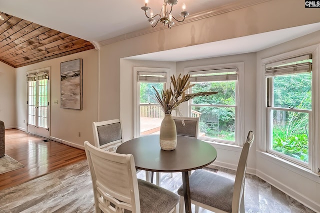 156 Whisperwood Dr, Lexington, SC 29072 - dining area featuring plenty of natural light, a chandelier, baseboards, wood ceiling, and ornamental molding