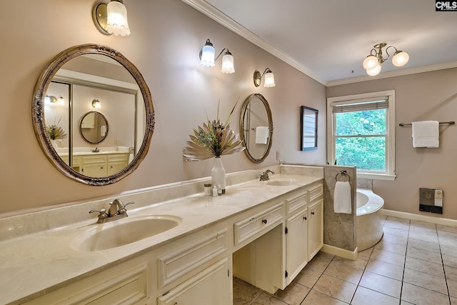 156 Whisperwood Dr, Lexington, SC 29072 - full bath featuring double vanity, a bath, crown molding, tile patterned flooring, and baseboards