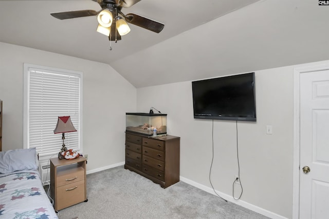 144 Brook Hollow Dr, Columbia, SC 29229 - bedroom featuring vaulted ceiling, light carpet, baseboards, and ceiling fan