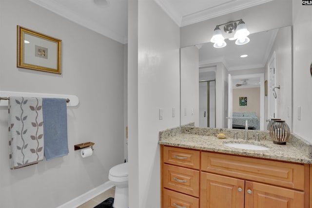 531 Sulgrave Dr, Columbia, SC 29210 - full bathroom with vanity, baseboards, toilet, ensuite bath, and ornamental molding