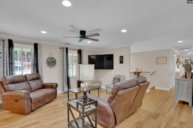 531 Sulgrave Dr, Columbia, SC 29210 - living area with baseboards, recessed lighting, ceiling fan, light wood-style floors, and healthy amount of natural light