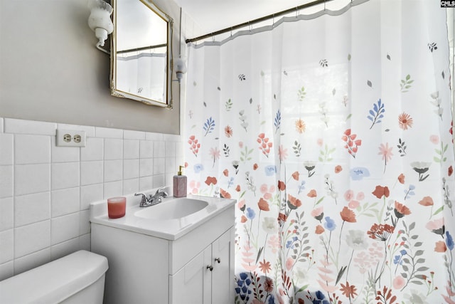 3201 Wilton Rd, West Columbia, SC 29170 - full bath with vanity, tile walls, toilet, and curtained shower