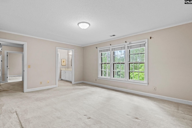 117 Brookspring Rd, Columbia, SC 29223 - unfurnished bedroom with ornamental molding, a textured ceiling, baseboards, light carpet, and ensuite bath