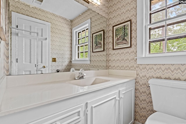 117 Brookspring Rd, Columbia, SC 29223 - half bath with wallpapered walls, vanity, and toilet