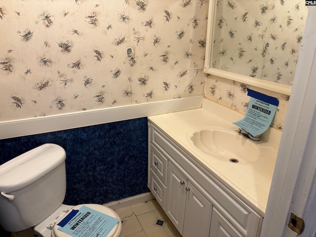 127 Dry Gulch Rd, Saluda, SC 29138 - bathroom featuring vanity, toilet, wallpapered walls, and tile patterned flooring