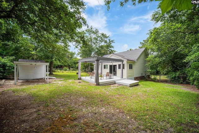 144 Stephanie Dr, Lexington, SC 29073 - view of yard with a pergola, a carport, a wooden deck, and dirt driveway