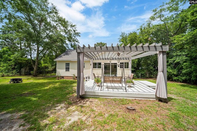 144 Stephanie Dr, Lexington, SC 29073 - back of house featuring a pergola, an outdoor fire pit, a deck, and crawl space