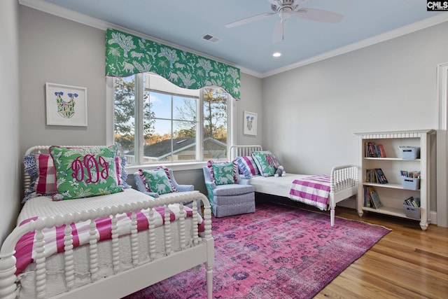 208 Ballentine Ln, Chapin, SC 29036 - bedroom with ornamental molding, wood finished floors, recessed lighting, and a ceiling fan