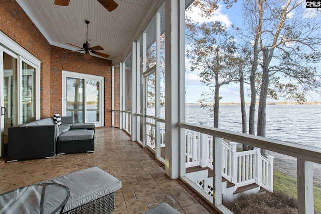 208 Ballentine Ln, Chapin, SC 29036 - sunroom with a water view, a high ceiling, and stone finish flooring