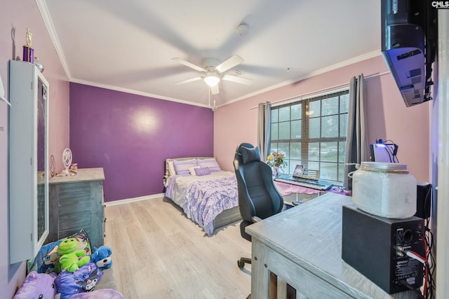 1 Rockingham Ct, Columbia, SC 29223 - bedroom featuring wood finished floors, crown molding, a desk, ceiling fan, and baseboards