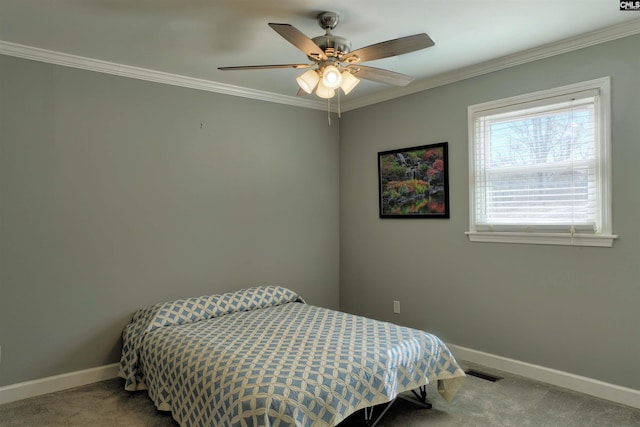 429 Forest Shores Rd, Prosperity, SC 29127 - bedroom with carpet, baseboards, crown molding, and a ceiling fan