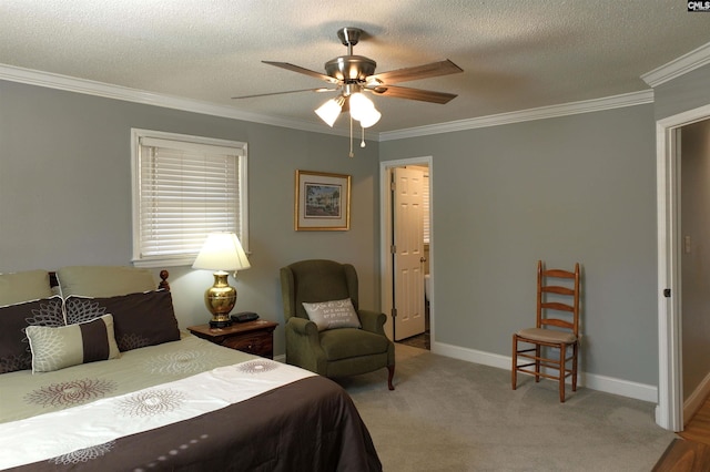 429 Forest Shores Rd, Prosperity, SC 29127 - bedroom featuring ornamental molding, a textured ceiling, carpet flooring, ceiling fan, and baseboards