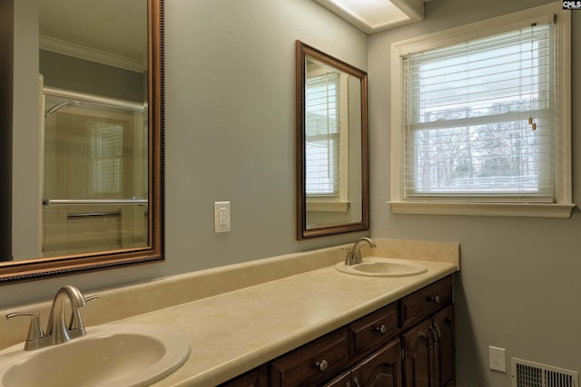 429 Forest Shores Rd, Prosperity, SC 29127 - bathroom featuring plenty of natural light, crown molding, and double vanity